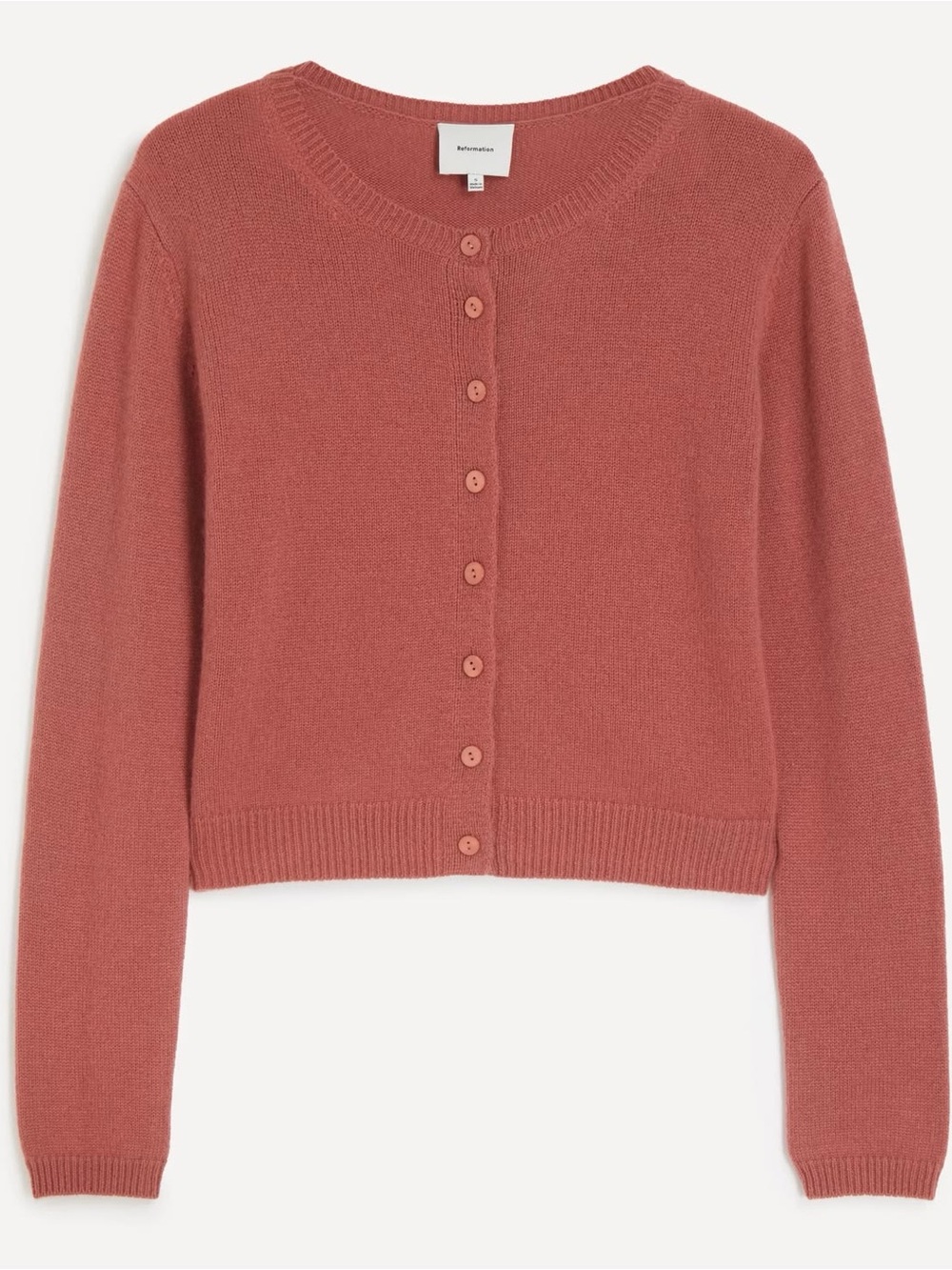 Reformation Clara Cashmere Crew Cardigan in Rosewood